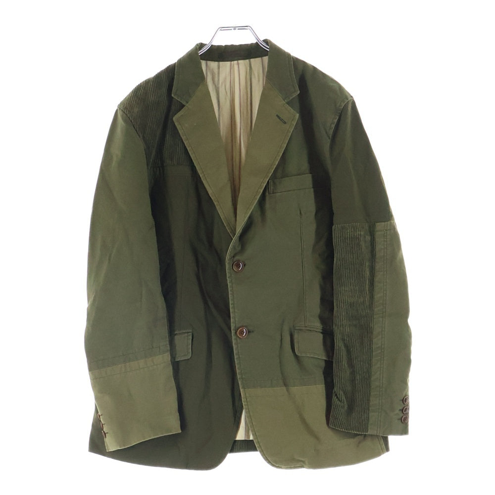 COMME des GARCONS HOMME(コムデギャルソンオム) 20AW AD2020 ドッキング コーデュロイ切り替え シングルテーラードジャケット カーキ HF-J006