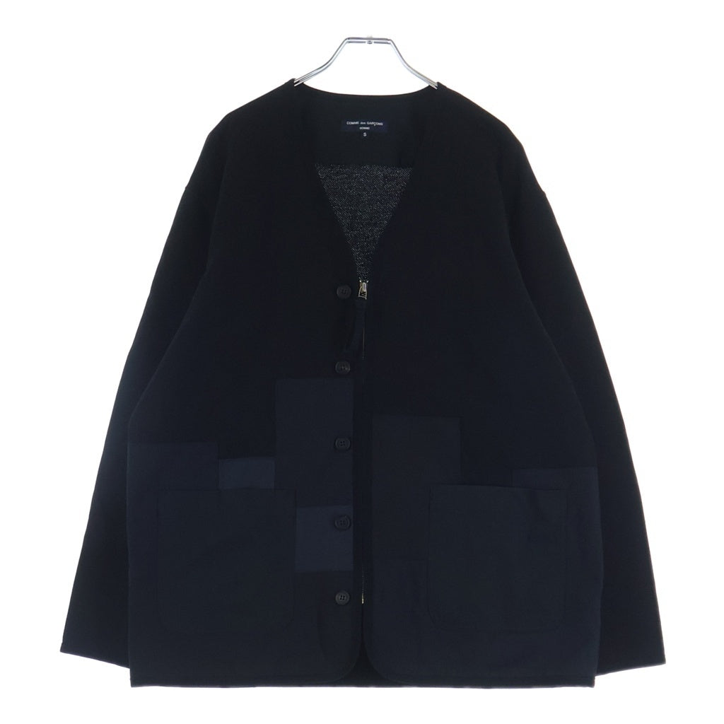 COMME des GARCONS HOMME(コムデギャルソンオム) 24AW AD2024 パッチワーク ジップアップノーカラージャケット ブラック HN-T012