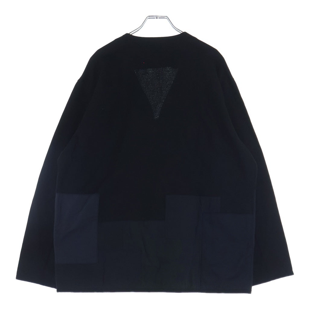 COMME des GARCONS HOMME(コムデギャルソンオム) 24AW AD2024 パッチワーク ジップアップノーカラージャケット ブラック HN-T012