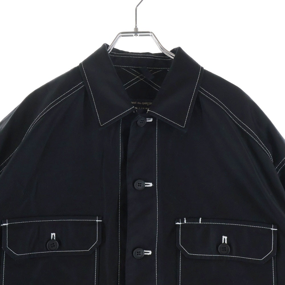 COMME des GARCONS HOMME(コムデギャルソンオム) 24AW AD2024 パッチワーク ジップアップノーカラージャケット ブラック HN-T012