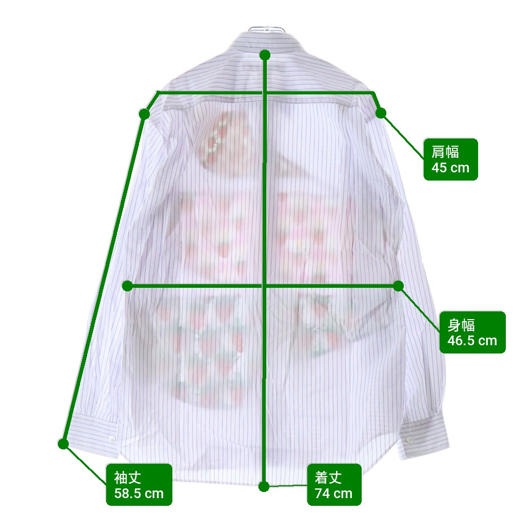 COMME des GARCONS SHIRT(コムデギャルソンシャツ) 23SS ×Brett Westfall ブレット・ウェストフォール イチゴ柄ドッキング 長袖ストライプシャツ ホワイト/ブルー FK-B003