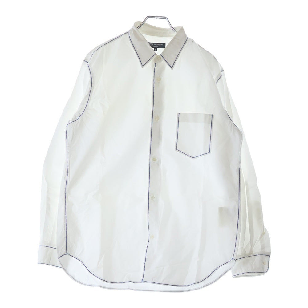 COMME des GARCONS HOMME(コムデギャルソンオム) 20AW AD2020 ブルーステッチ 長袖コットンシャツ ホワイト HF-B018