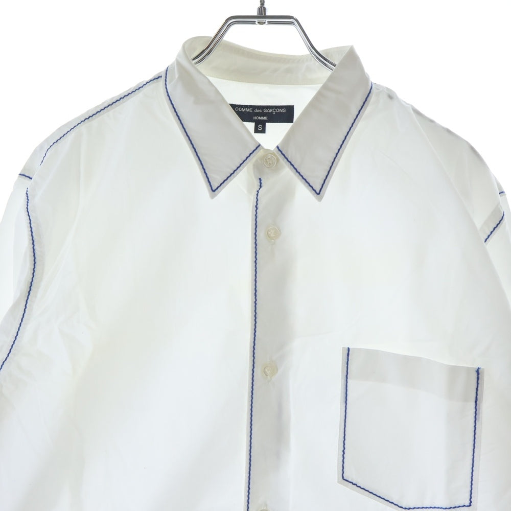 COMME des GARCONS HOMME(コムデギャルソンオム) 20AW AD2020 ブルーステッチ 長袖コットンシャツ ホワイト HF-B018