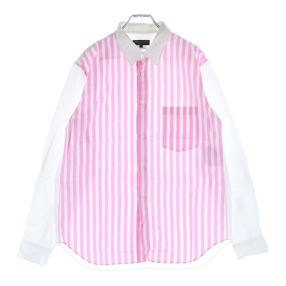 COMME des GARCONS HOMME PLUS(コムデギャルソンオムプリュス) 20SS AD2019 フロントストライプ切替 長袖ボタンシャツ ピンク/ホワイト PE-B001