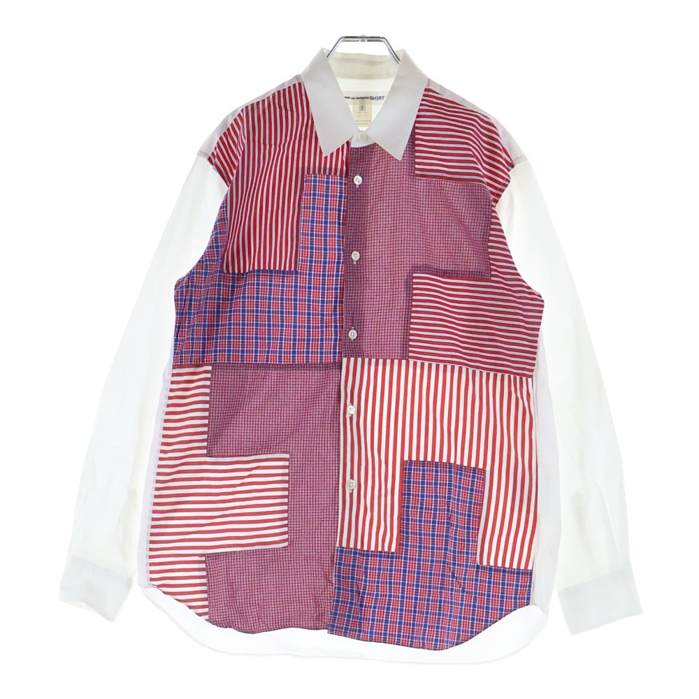 COMME des GARCONS SHIRT(コムデギャルソンシャツ) 19AW フロントパッチワーク加工 長袖ボタンシャツ レッド/ホワイト W27081