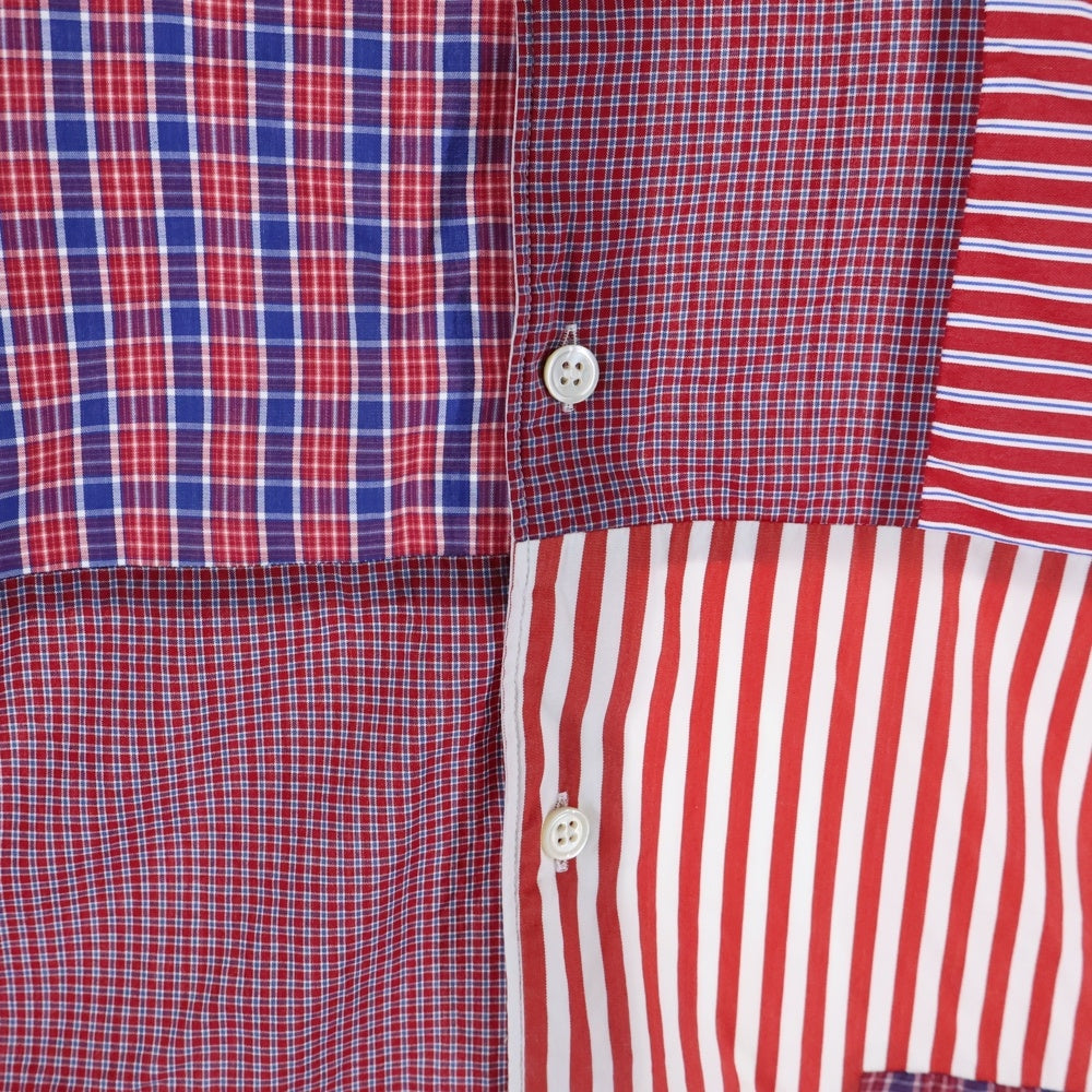 COMME des GARCONS SHIRT(コムデギャルソンシャツ) 19AW フロントパッチワーク加工 長袖ボタンシャツ レッド/ホワイト W27081