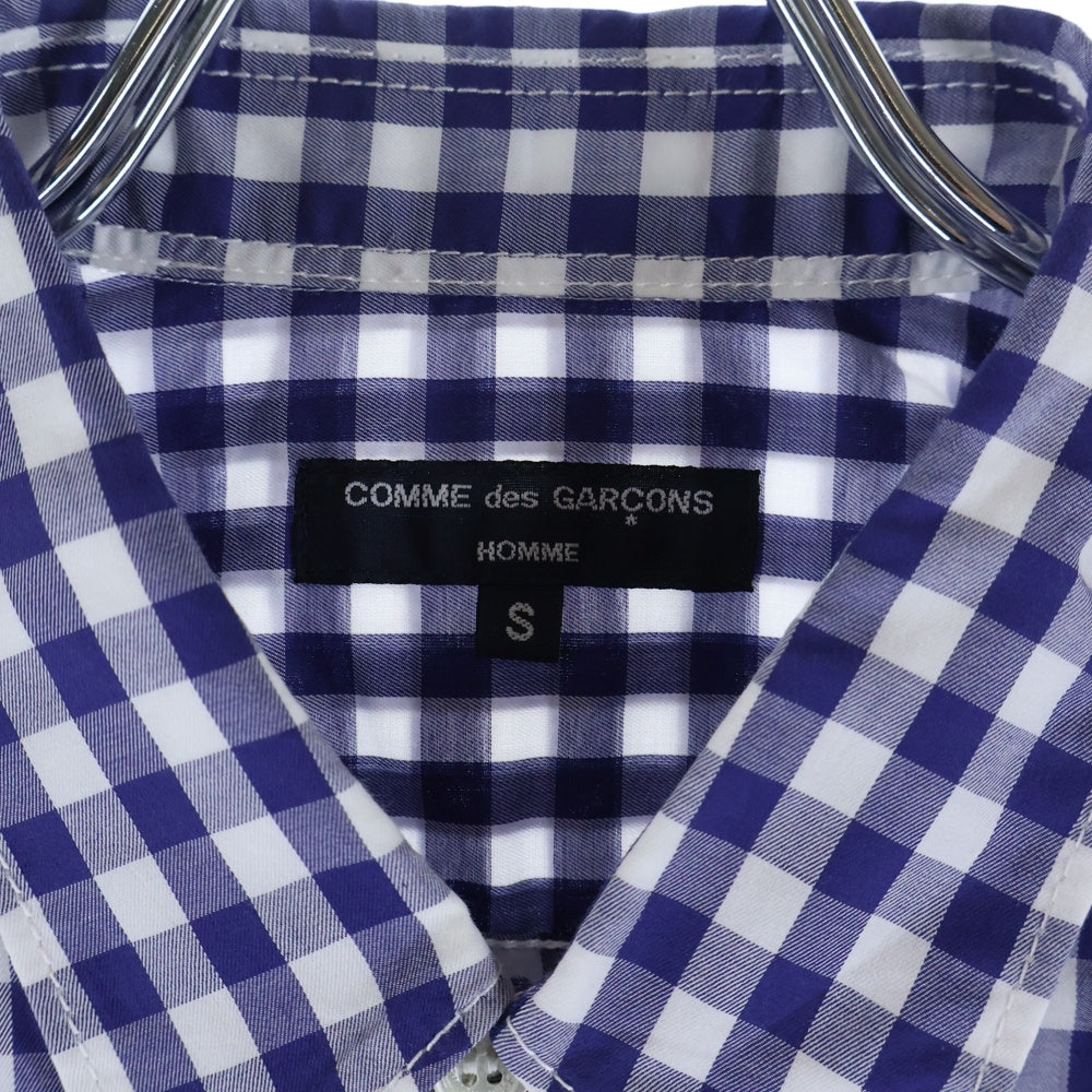 COMME des GARCONS HOMME(コムデギャルソンオム) 21SS AD2020 マルチポケット フロント切替 長袖チェックシャツ ブルー/ホワイト HG-B021