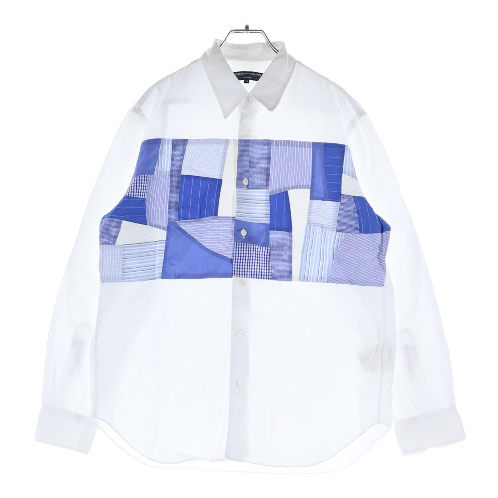 COMME des GARCONS HOMME(コムデギャルソンオム) 18AW AD2018 フロントパッチワーク加工 長袖ボタンシャツ ホワイト/ブルー HB-B008