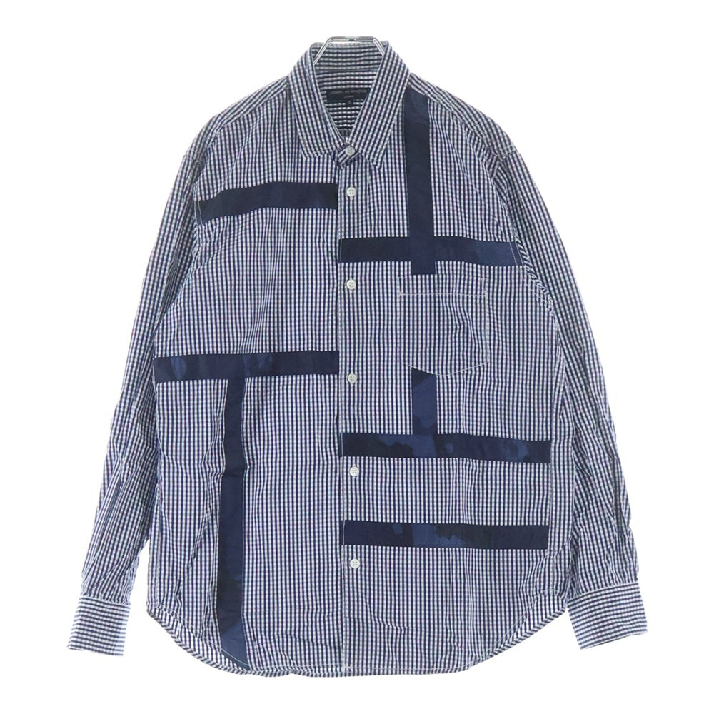 COMME des GARCONS HOMME(コムデギャルソンオム) 20SS AD2019 カモフラ柄切替 長袖ギンガムチェックシャツ ネイビー/ホワイト HE-B025