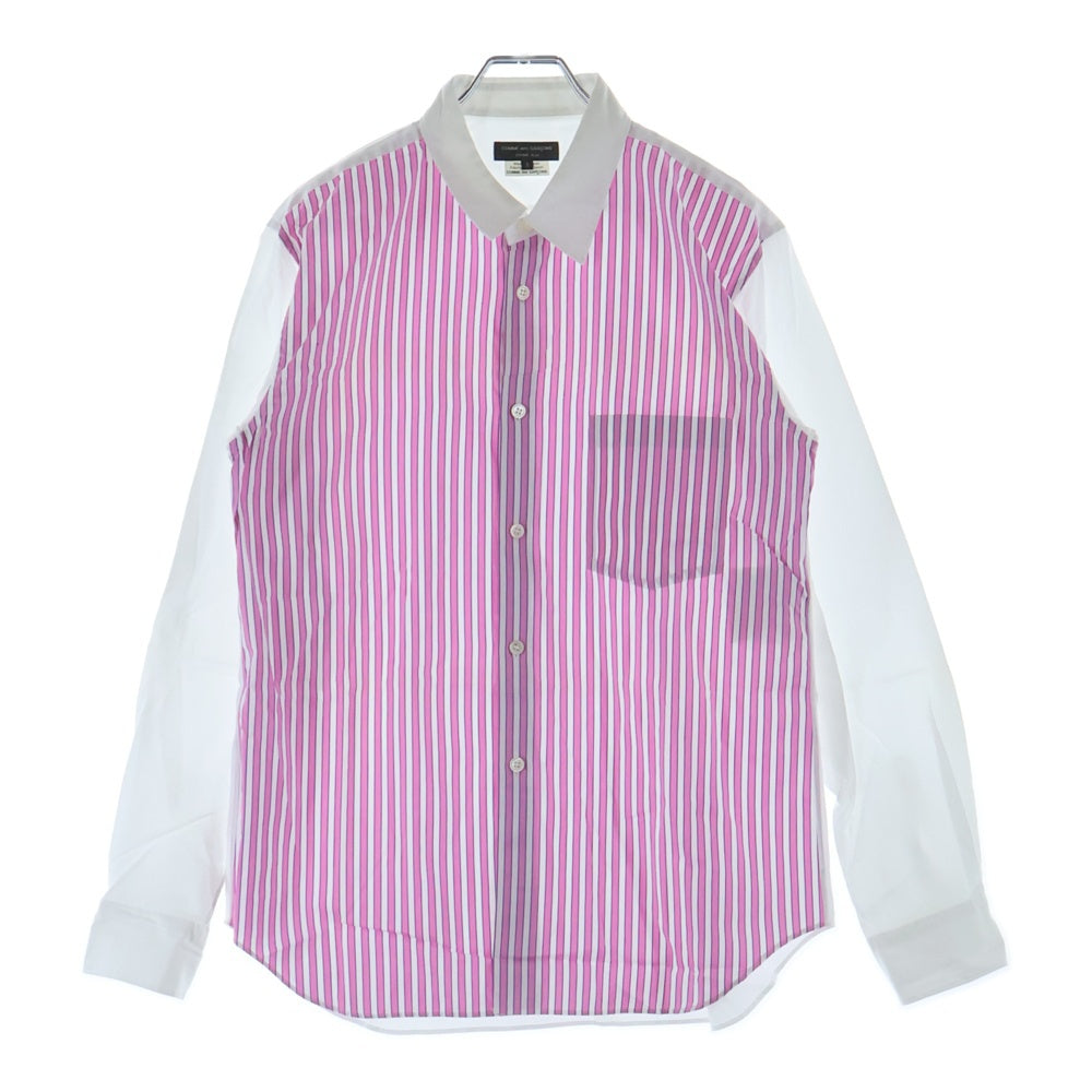 COMME des GARCONS HOMME PLUS(コムデギャルソンオムプリュス) 20SS AD2019 フロントストライプ切替 長袖ボタンシャツ ピンク/ホワイト PE-B001