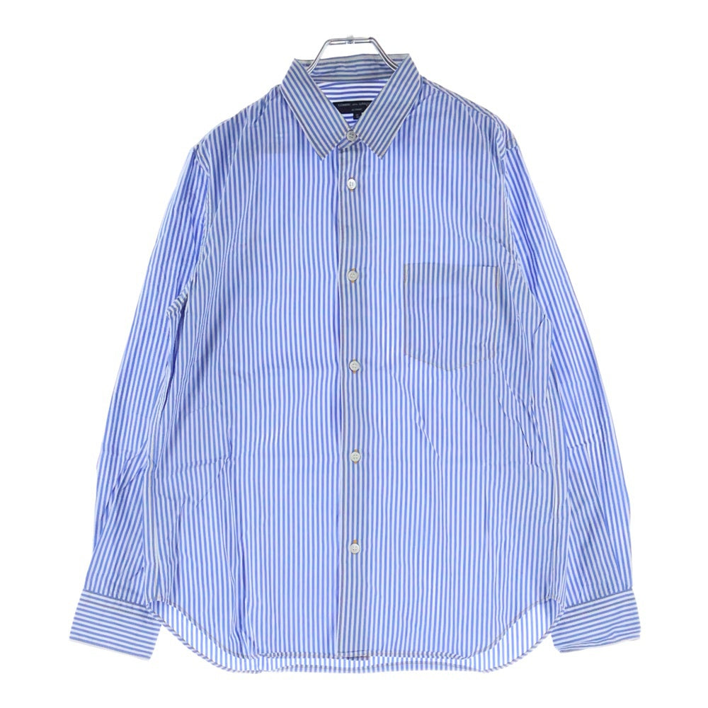 COMME des GARCONS HOMME(コムデギャルソンオム) 20SS AD2019 イエローステッチ 長袖ストライプシャツ ブルー/ホワイト HD-B010