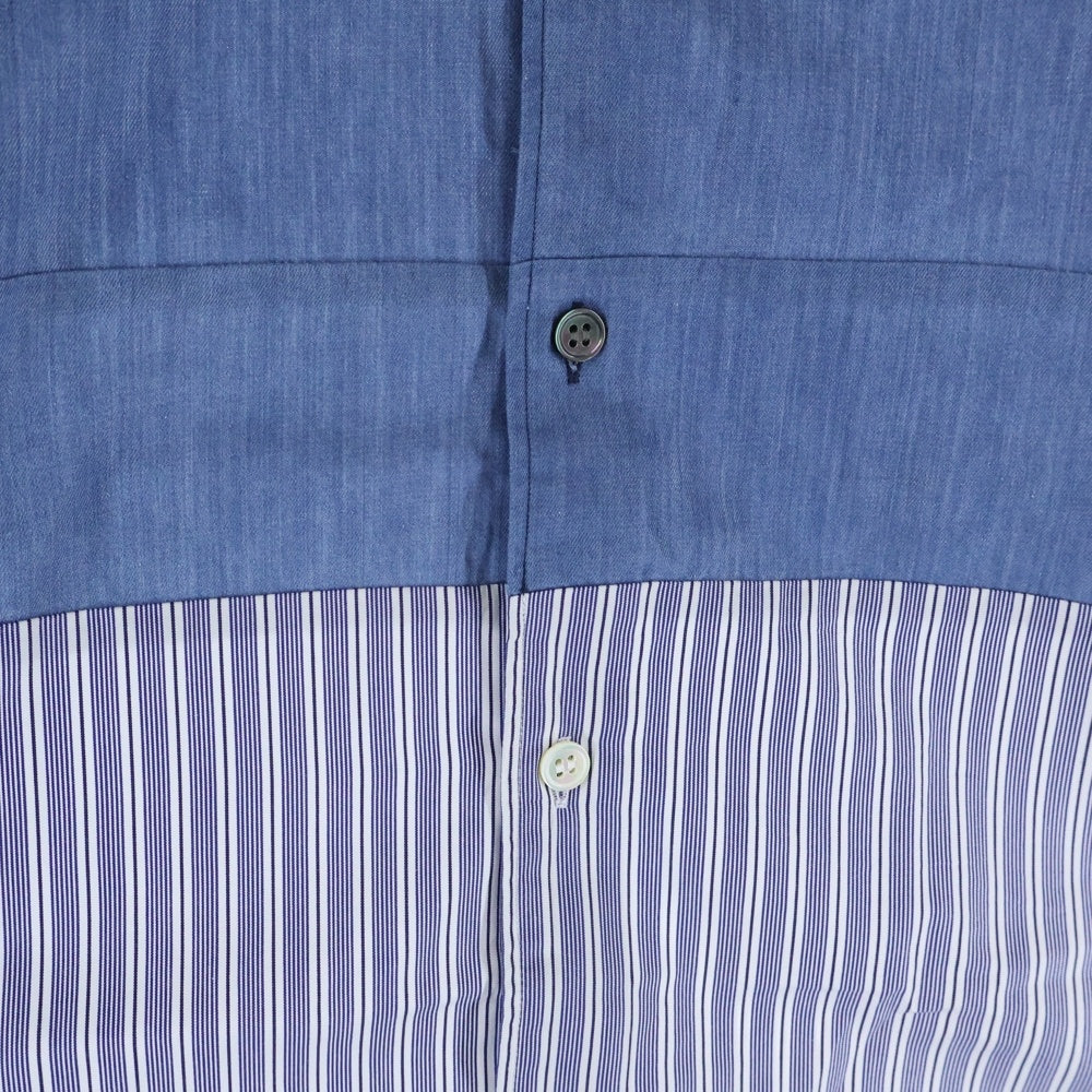 COMME des GARCONS SHIRT(コムデギャルソンシャツ) 21AW フロントシャンブレー切替 長袖ストライプシャツ ブルー FH-B009