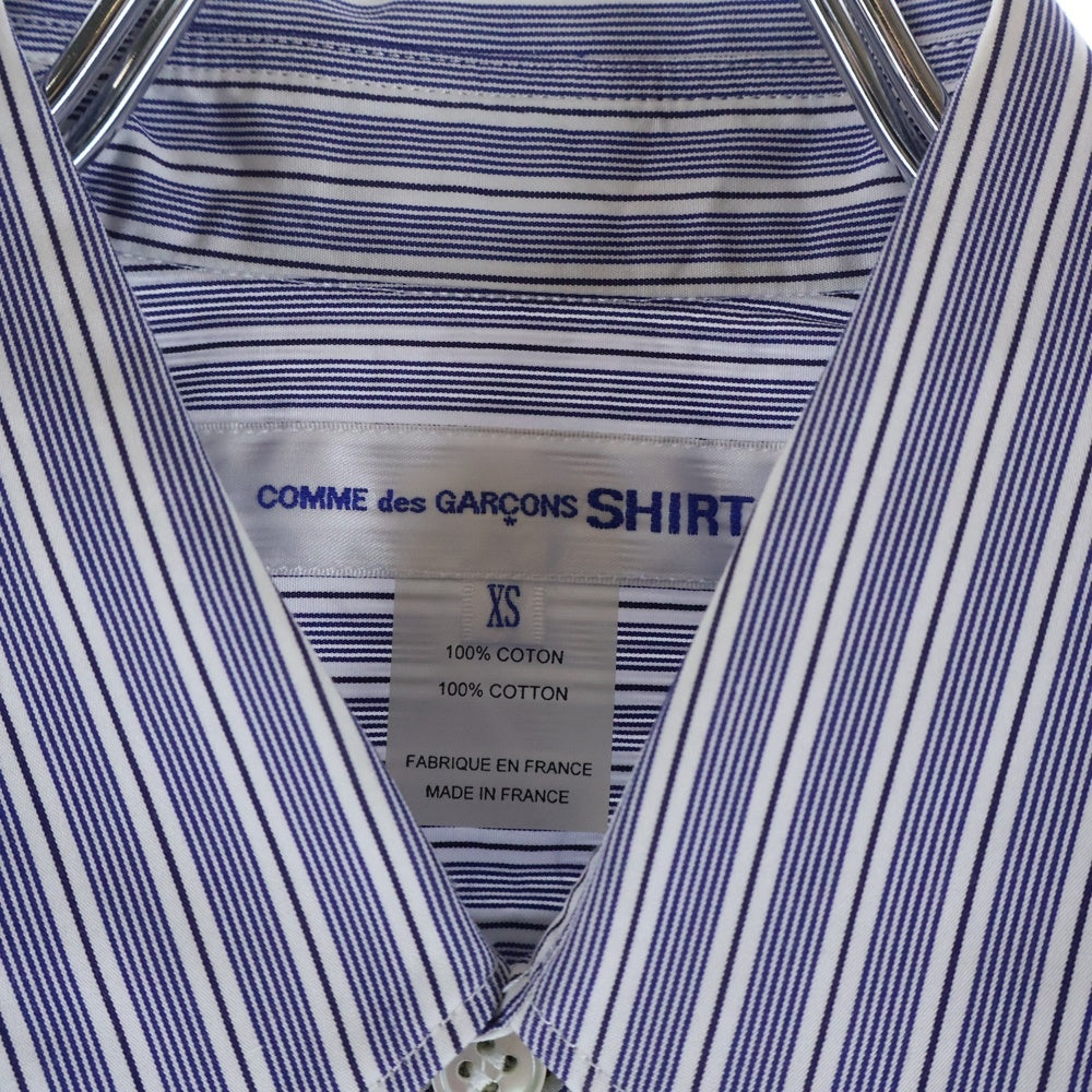 COMME des GARCONS SHIRT(コムデギャルソンシャツ) 21AW フロントシャンブレー切替 長袖ストライプシャツ ブルー FH-B009