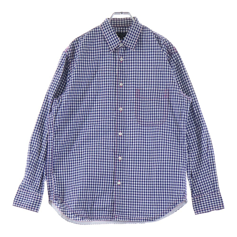 COMME des GARCONS HOMME(コムデギャルソンオム) 18AW AD2018 ピンクステッチ 長袖チェックシャツ ブルー/ホワイト HB-B026