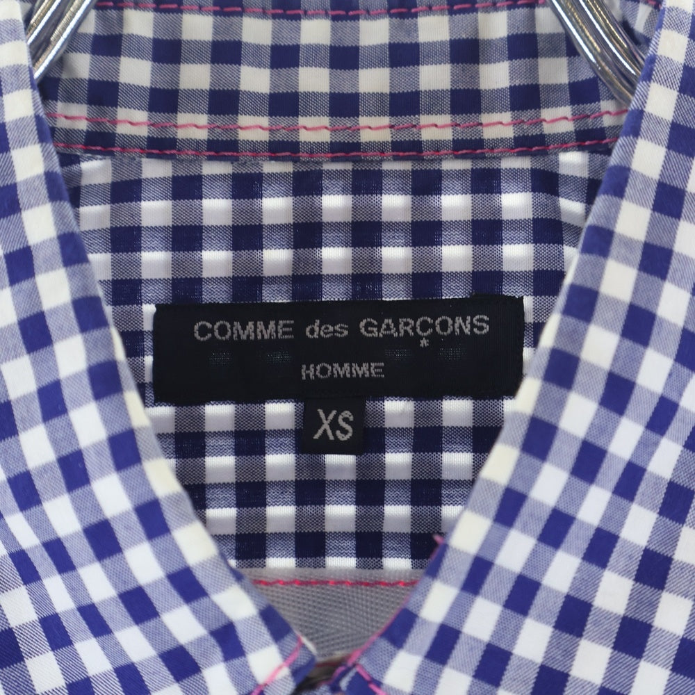 COMME des GARCONS HOMME(コムデギャルソンオム) 18AW AD2018 ピンクステッチ 長袖チェックシャツ ブルー/ホワイト HB-B026