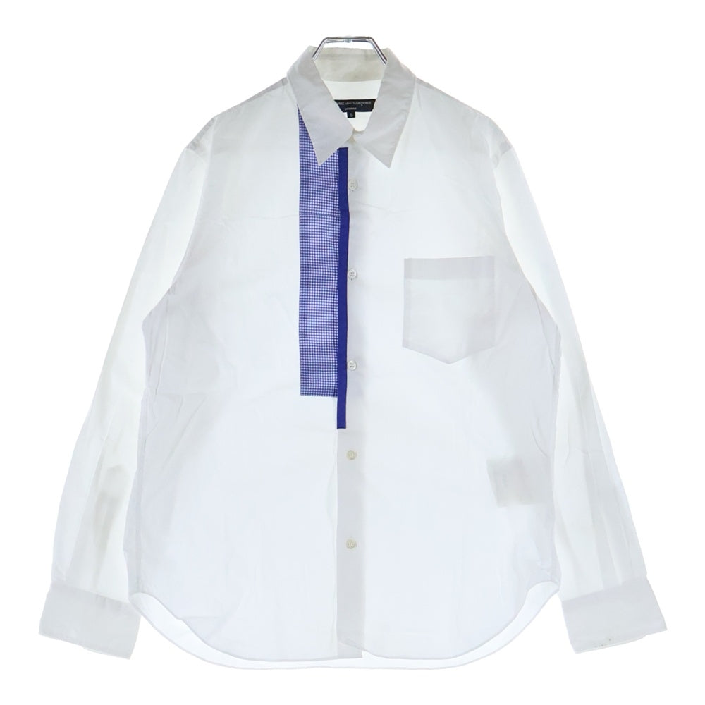 COMME des GARCONS HOMME(コムデギャルソンオム) 18AW AD2018 フロントチェックデザイン 長袖コットンシャツ ホワイト/ブルー HB-B028