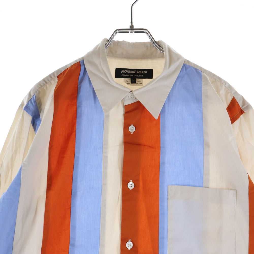 COMME des GARCONS HOMME DEUX(コムデギャルソン オムドゥ) 22AW AD2022 フロントストライプ切替 長袖ボタンシャツ ベージュ/オレンジ/ブルー DJ-B047