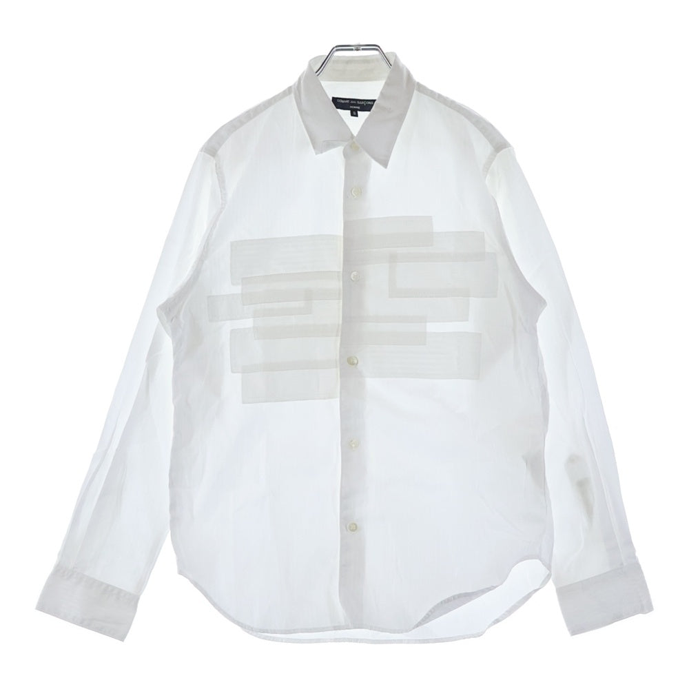 COMME des GARCONS HOMME(コムデギャルソンオム) 19SS AD2018 フロントパッチワーク加工 長袖ストライプシャツ ホワイト HC-B017