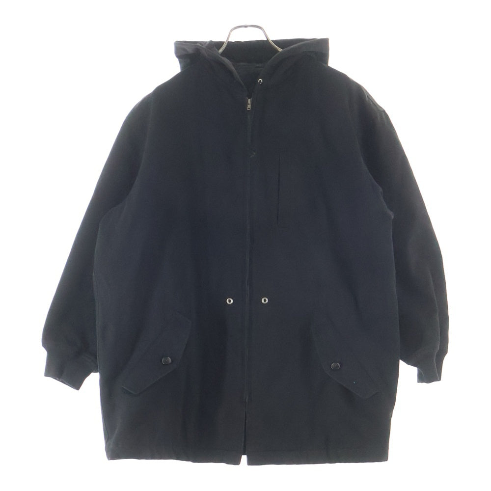 COMME des GARCONS HOMME(コムデギャルソンオム) 91AW AD1991 田中オム期 裏地キルティング モッズコート ジップアップフーデッドジャケット ブラック HJ-080830