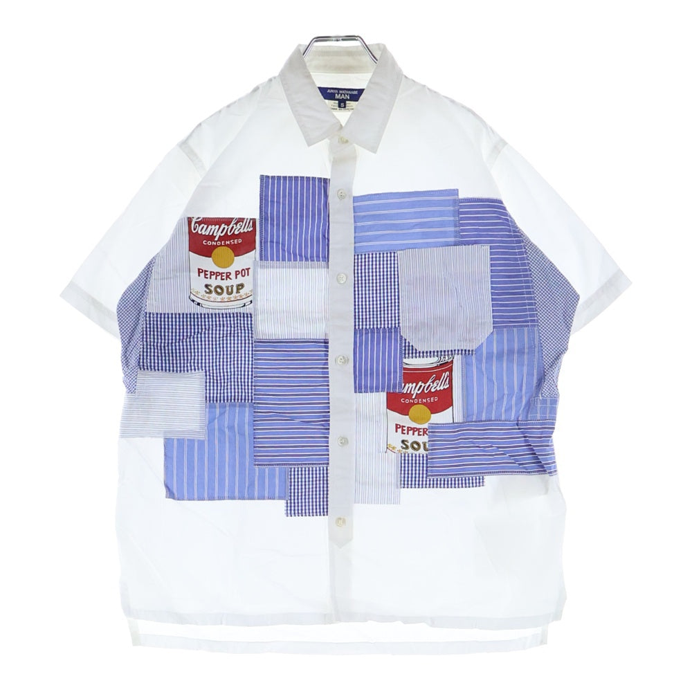 JUNYA WATANABE COMME des GARCONS(ジュンヤワタナベ コムデギャルソン) 23SS AD2022 ×ANDY WARHOL アンディウォーホル パッチワーク加工 半袖シャツ ホワイト/ブルー WK-B024