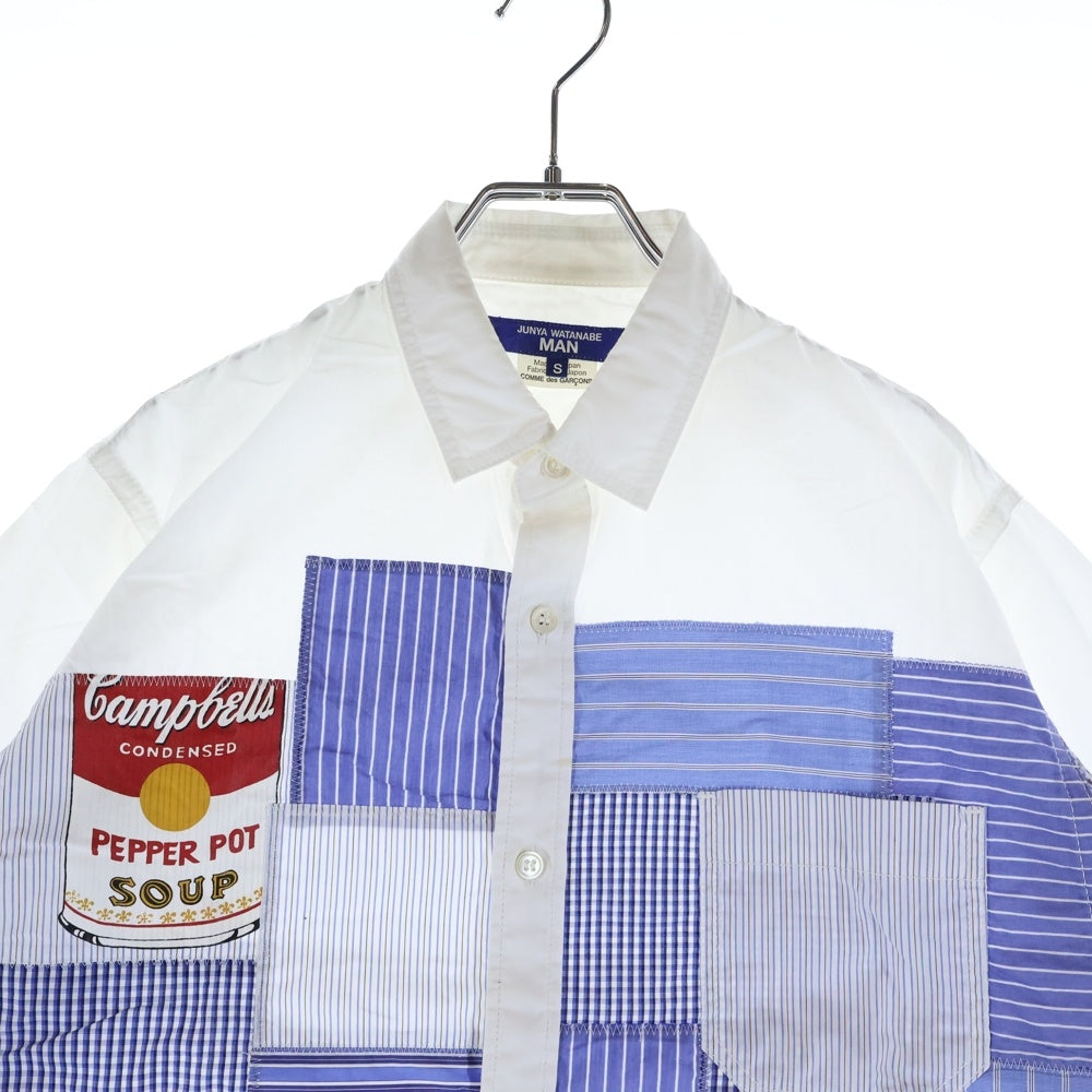 JUNYA WATANABE COMME des GARCONS(ジュンヤワタナベ コムデギャルソン) 23SS AD2022 ×ANDY WARHOL アンディウォーホル パッチワーク加工 半袖シャツ ホワイト/ブルー WK-B024