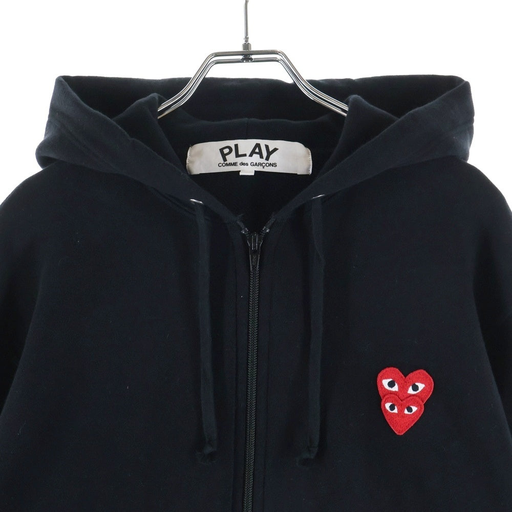 PLAY COMME des GARCONS(プレイコムデギャルソン) AD2020/07 Double Red Heart Hoodie ダブルハートワッペン ジップアップパーカー フーディー ブラック AZ-T294