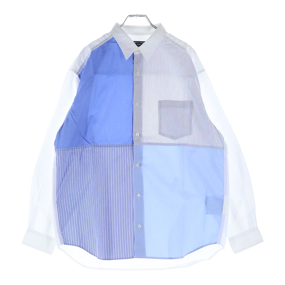 COMME des GARCONS HOMME(コムデギャルソンオム) 24AW AD2024 フロントドッキング加工 長袖ボタンシャツ ホワイト/ブルー HN-B019