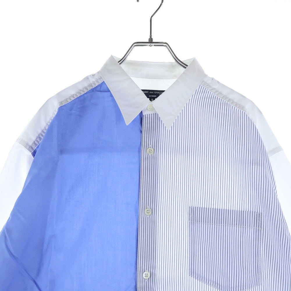 COMME des GARCONS HOMME(コムデギャルソンオム) 24AW AD2024 フロントドッキング加工 長袖ボタンシャツ ホワイト/ブルー HN-B019