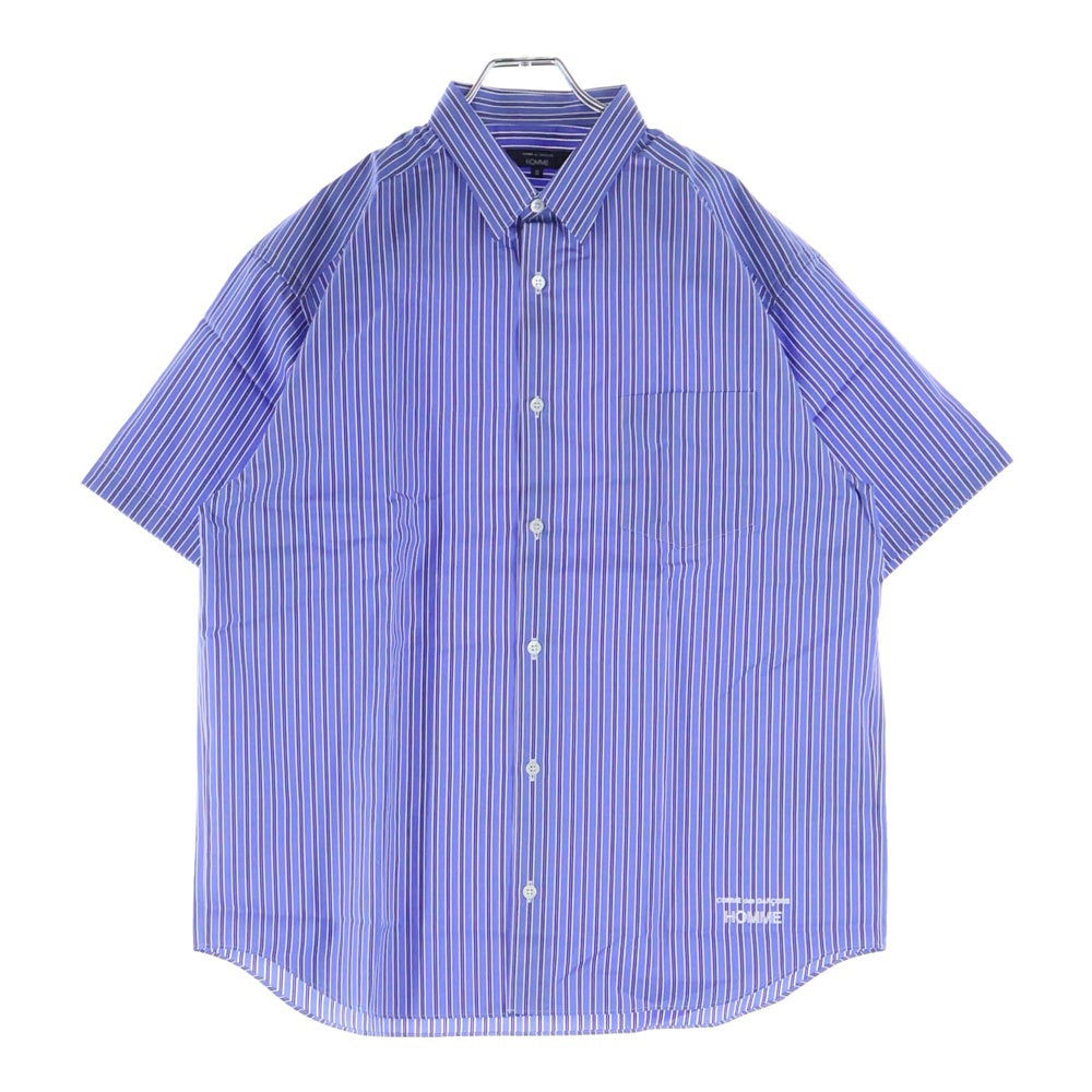 COMME des GARCONS HOMME(コムデギャルソンオム) 25SS AD2024 ロゴ刺繍 ショートスリーブ ストライプシャツ ブルー HO-B023