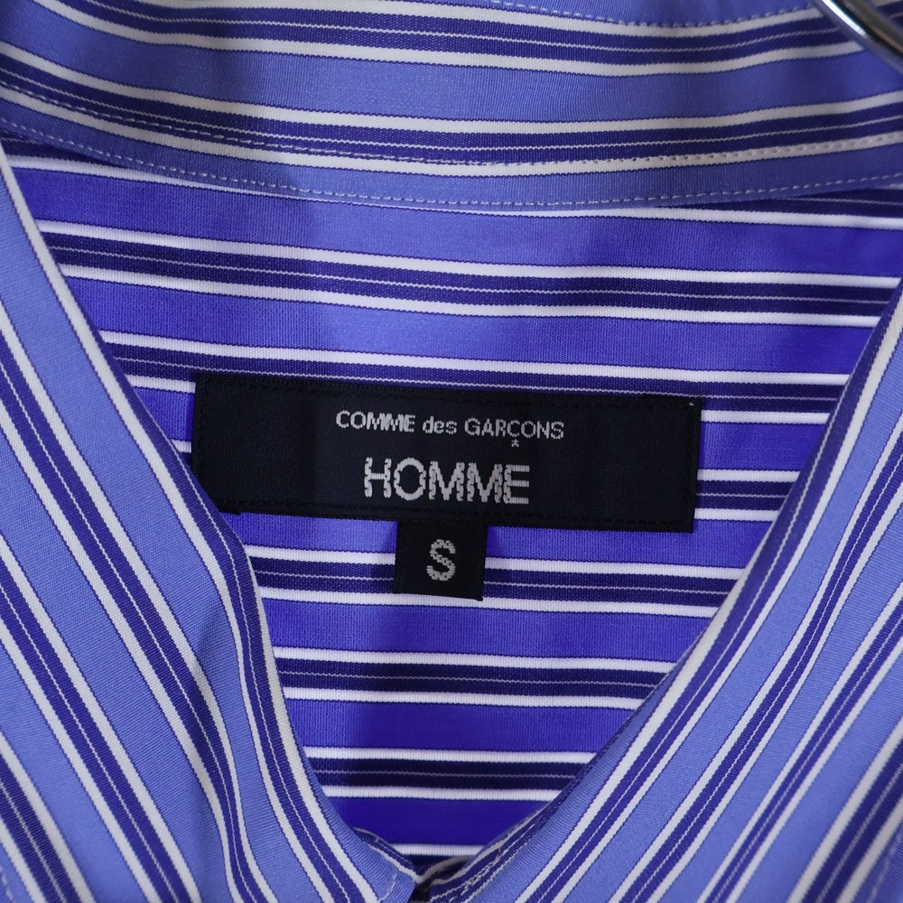 COMME des GARCONS HOMME(コムデギャルソンオム) 25SS AD2024 ロゴ刺繍 ショートスリーブ ストライプシャツ ブルー HO-B023