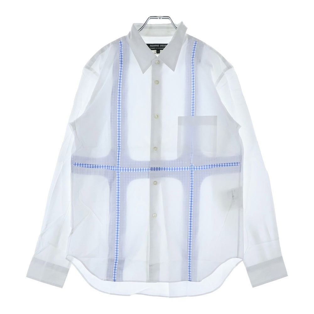 COMME des GARCONS HOMME DEUX(コムデギャルソン オムドゥ) 22SS AD2021 ギンガムチェックドッキング 長袖ボタンシャツ ホワイト/ブルー DI-B023