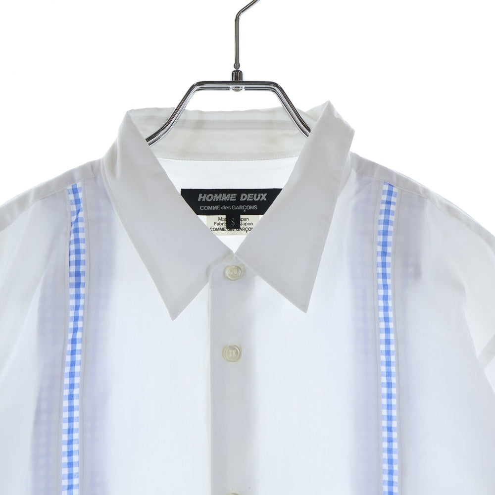 COMME des GARCONS HOMME DEUX(コムデギャルソン オムドゥ) 22SS AD2021 ギンガムチェックドッキング 長袖ボタンシャツ ホワイト/ブルー DI-B023