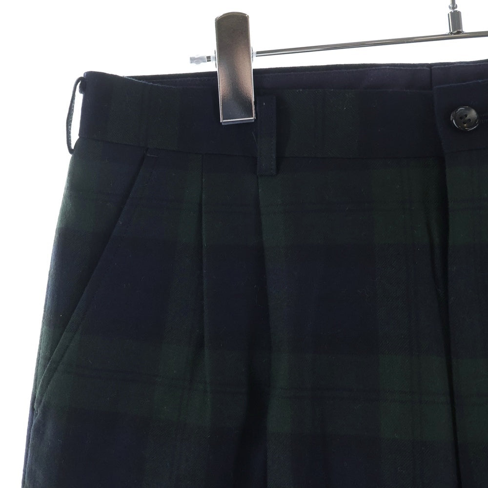 COMME des GARCONS HOMME(コムデギャルソンオム) 20AW AD2020 ウール混 フランネル 2タックスラックスパンツ ブラック/グリーン HF-P041