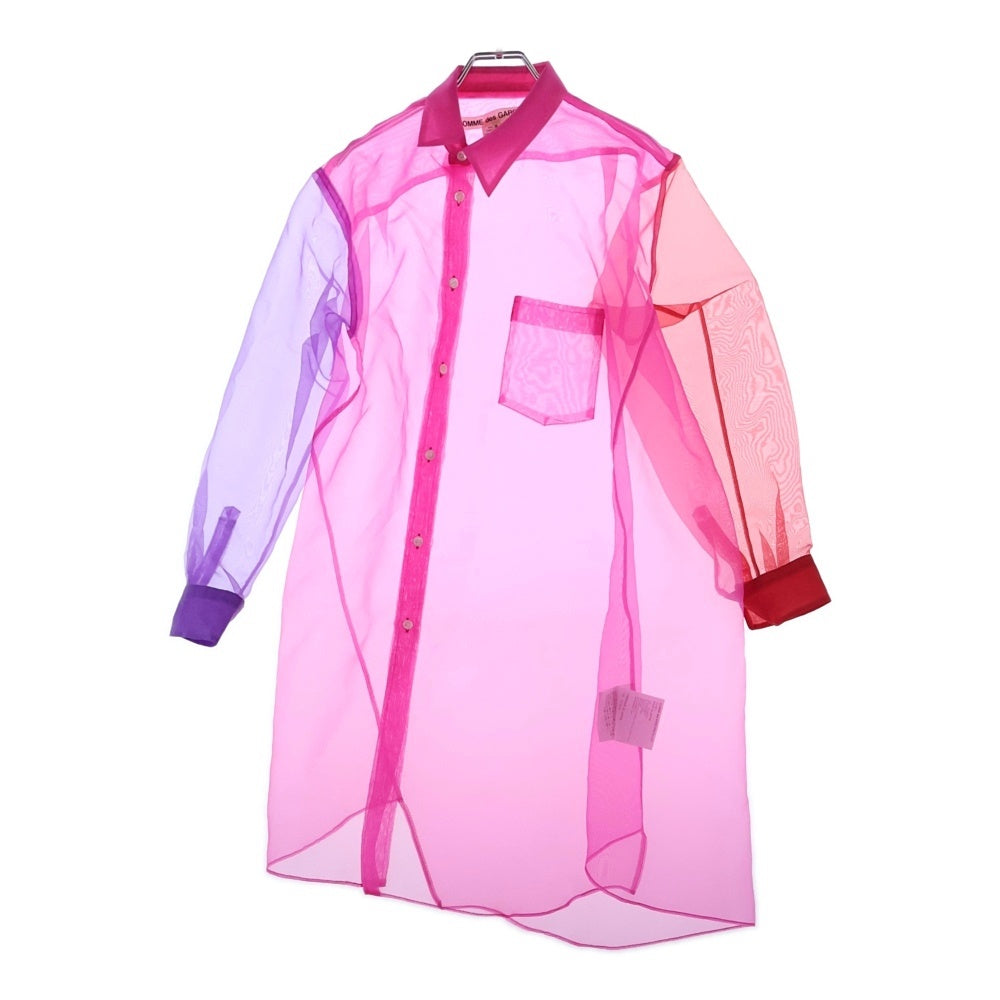 COMME des GARCONS(コムデギャルソン) 25SS AD2024 カラーブロック 長袖シアーシャツ ピンク/レッド/パープル GO-B011