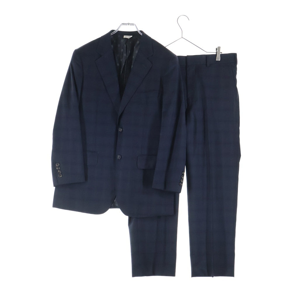 COMME des GARCONS HOMME DEUX(コムデギャルソン オムドゥ) 19AW AD2019 チェック柄 ウールセットアップスーツ 裏地ドット 2Bテーラードジャケット ノータックスラックスパンツ ネイビー DD-J002/DD-P002