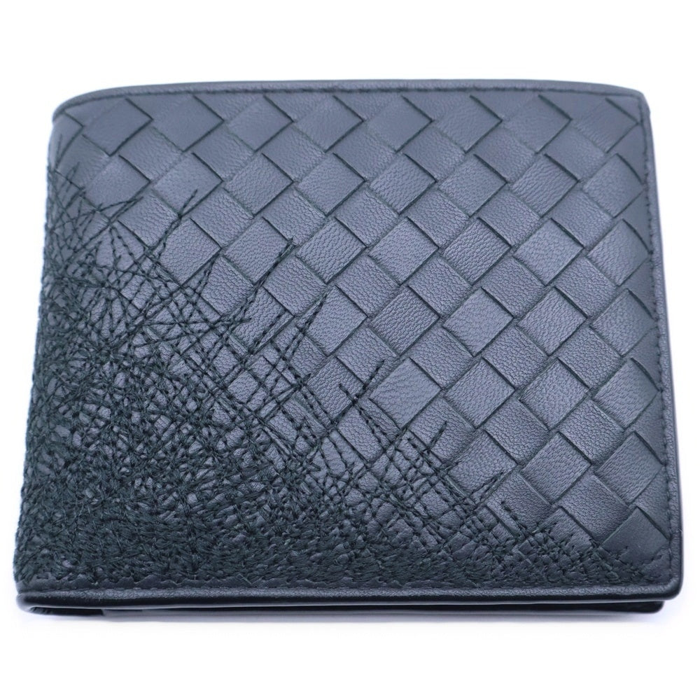 BOTTEGA VENETA(ボッテガヴェネタ) イントレチャート ステッチデザイン ウォレット 二つ折り財布 ブラック