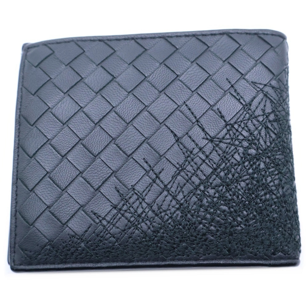 BOTTEGA VENETA(ボッテガヴェネタ) イントレチャート ステッチデザイン ウォレット 二つ折り財布 ブラック