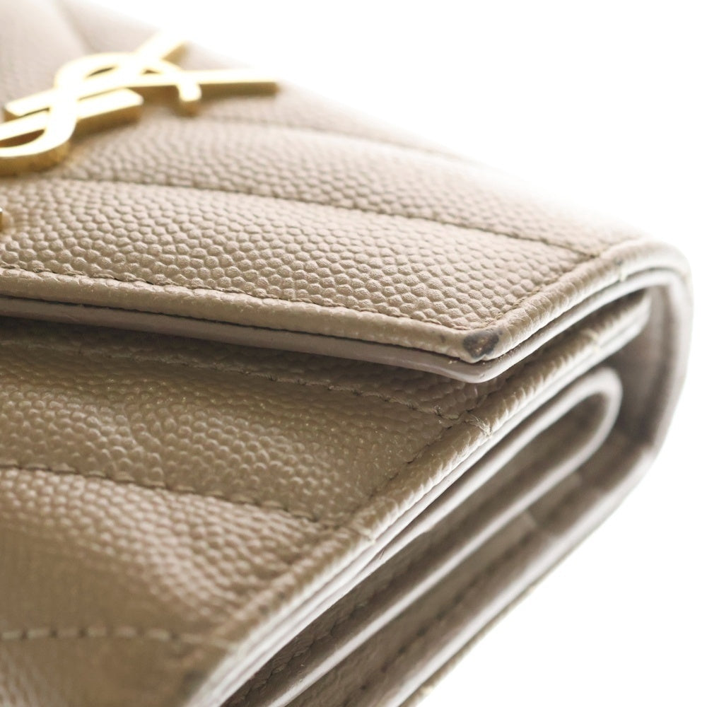 SAINT LAURENT PARIS(サンローランパリ) モノグラム エンボスレザー カサンドラ マルチフォールドミニウォレット 三つ折り財布 ベージュ 692061 レディース