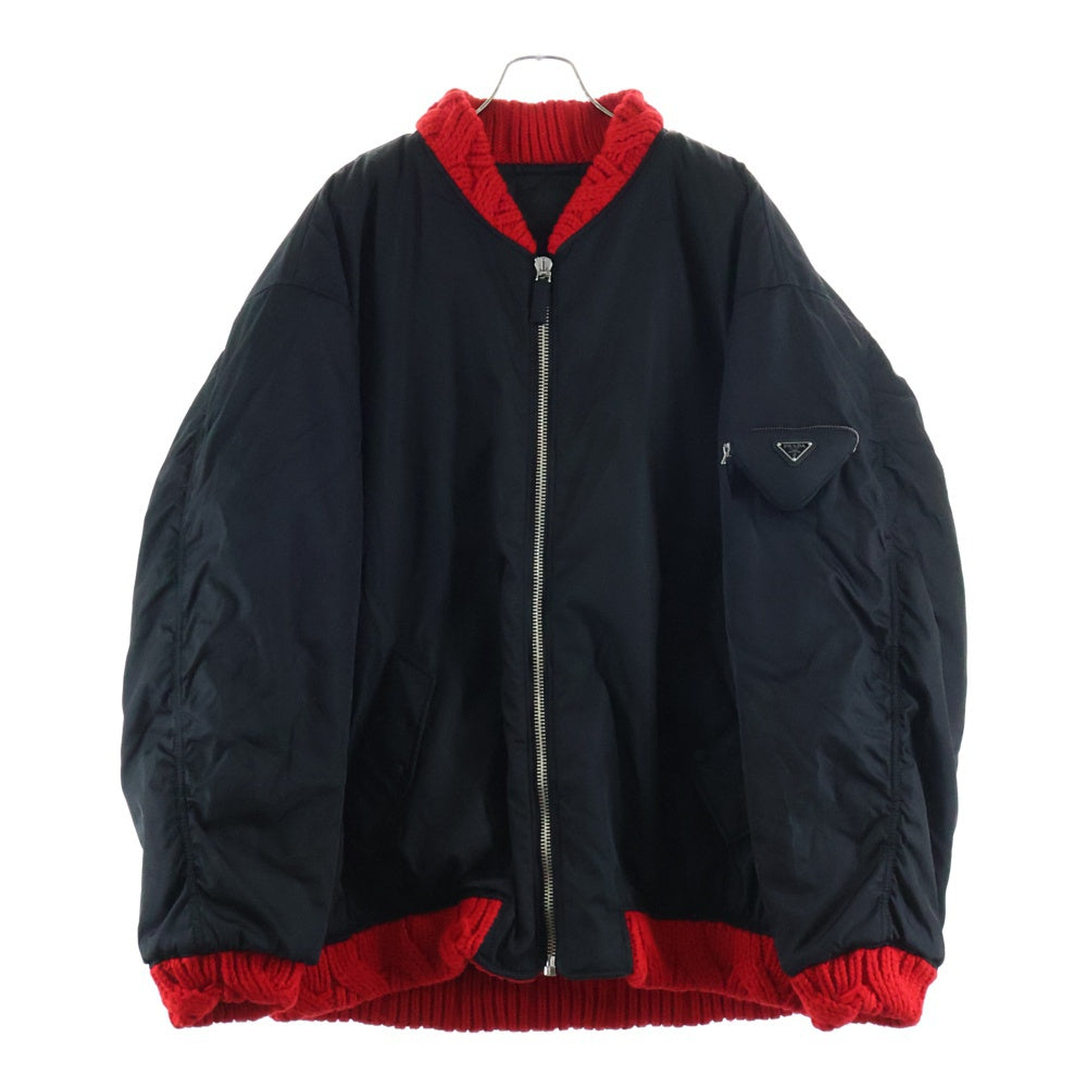 PRADA(プラダ) 22AW Re-Nylon Triangular Plate Nylon Bomb Blouson ラフシモンズ期 三角ロゴプレート リナイロン ニットボンバージャケット ジップアップブルゾン SGC100 S222