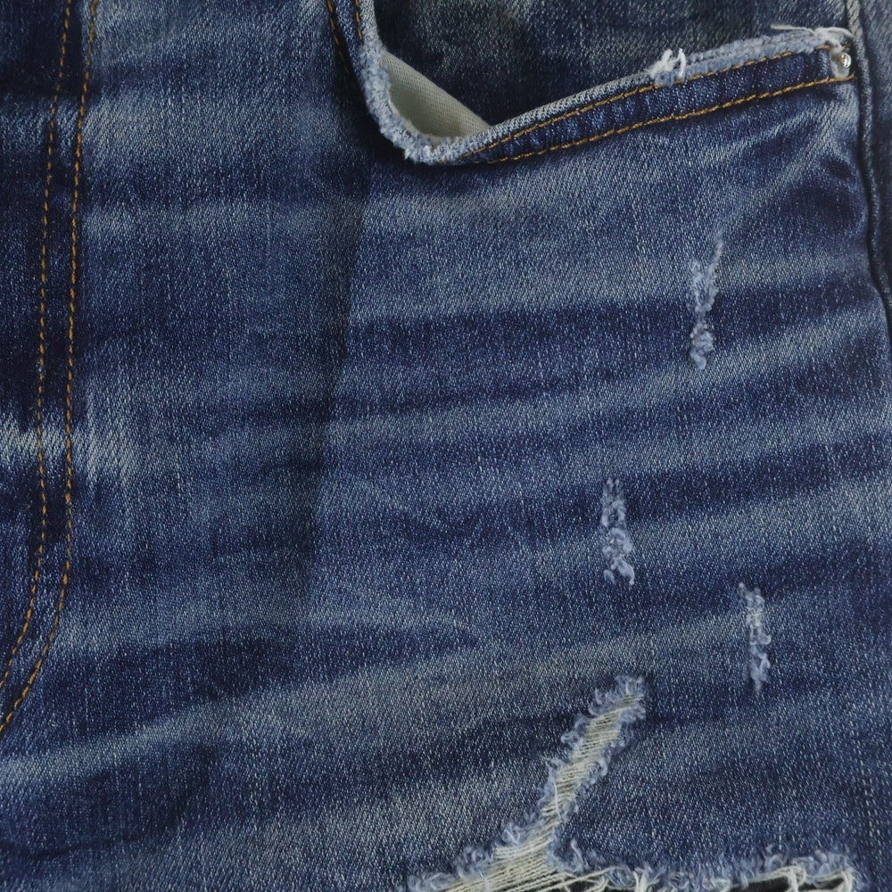 AMIRI(アミリ) MX-1 ジップフライ プリーツレザー スキニーデニムパンツ ジーンズ インディゴ