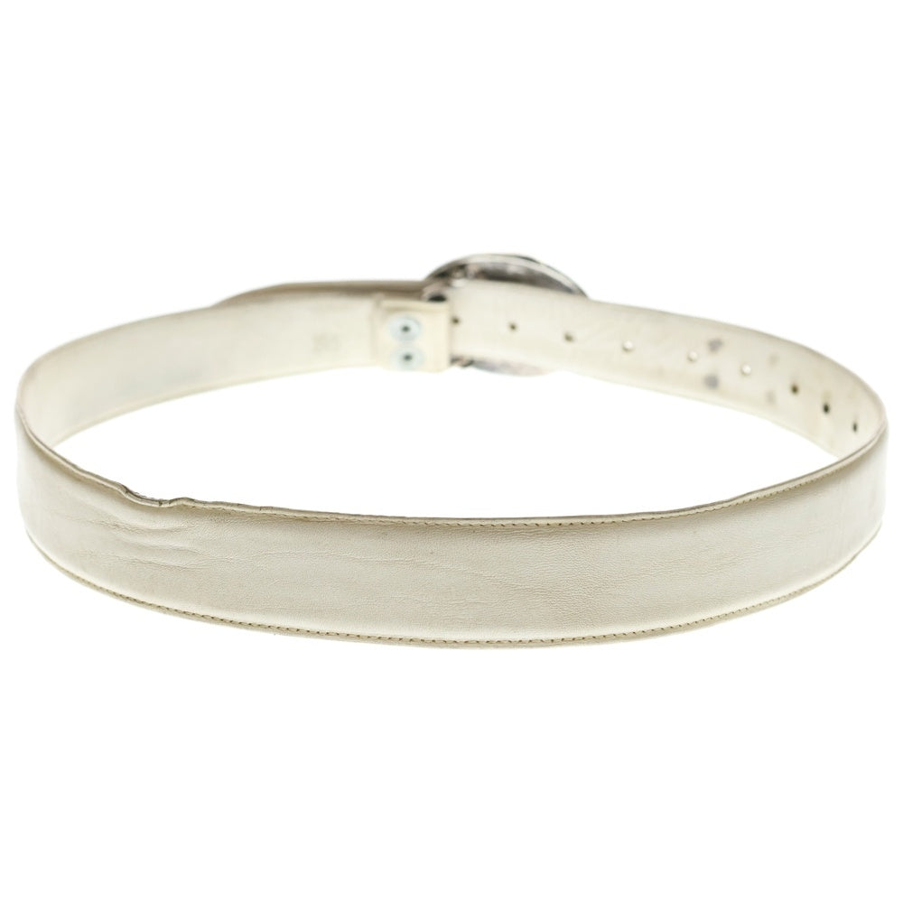CHROME HEARTS(クロムハーツ) BLT CRESCENT SCRLCRS クレセント スクロールクロス バックル レザーベルト シルバー/ホワイト