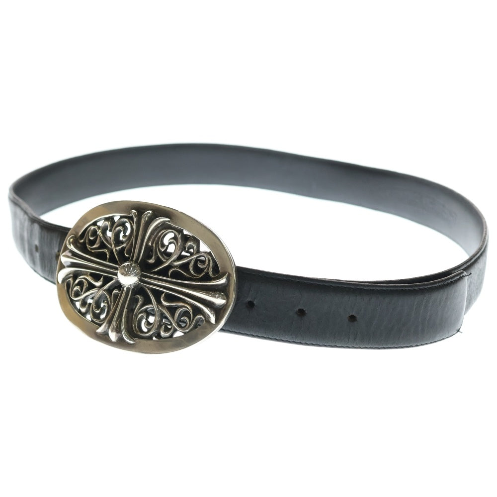 CHROME HEARTS(クロムハーツ) LARGE BUCKL OVAL CROSS1.5 1.5 ラージ クラシック オーバルクロス バックル ベルト シルバー/ブラック