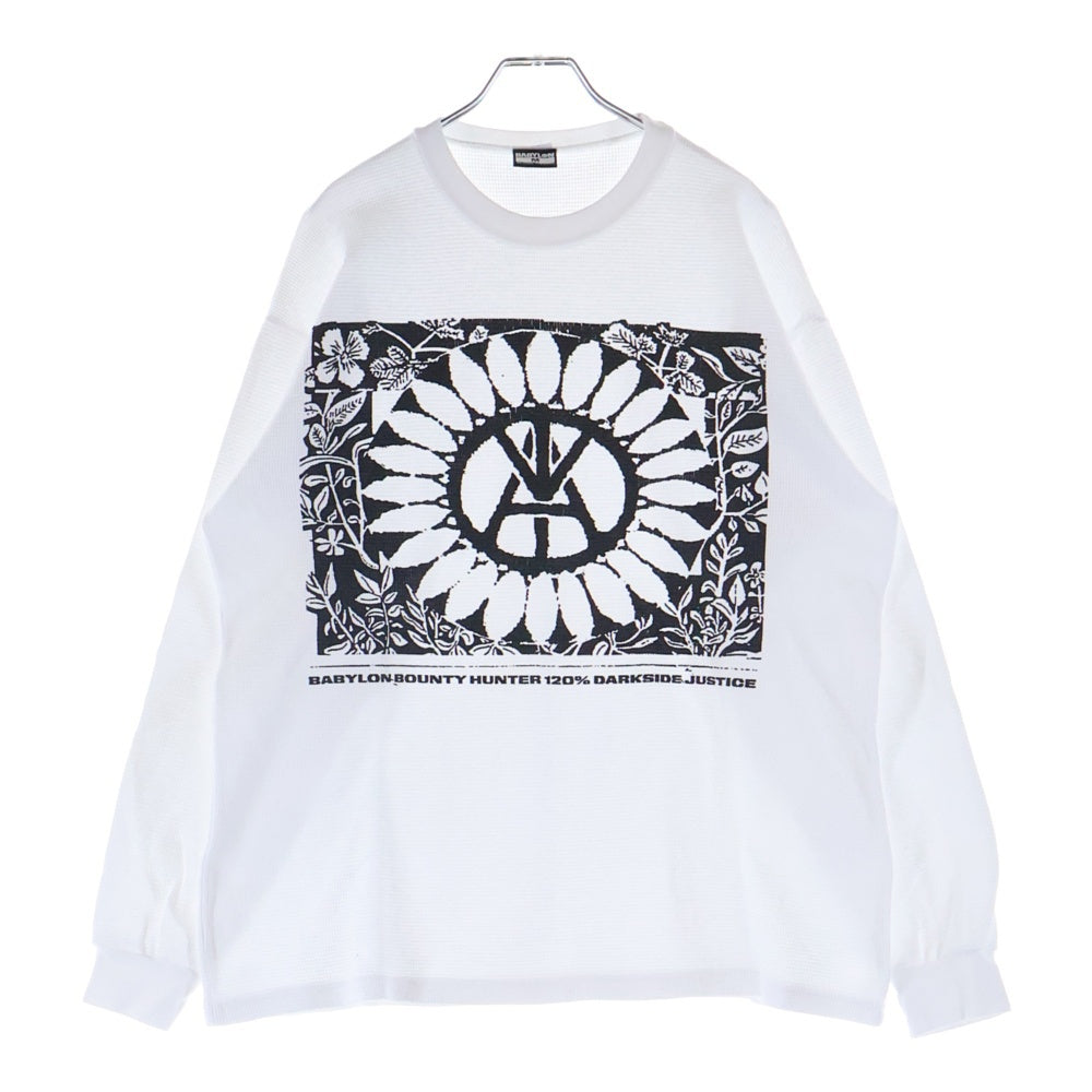 BOUNTY HUNTER(バウンティーハンター) ×BABYLON DARKSIDE THERMAL バビロン ダークサイド フロントプリント 長袖サーマル カットソー ホワイト