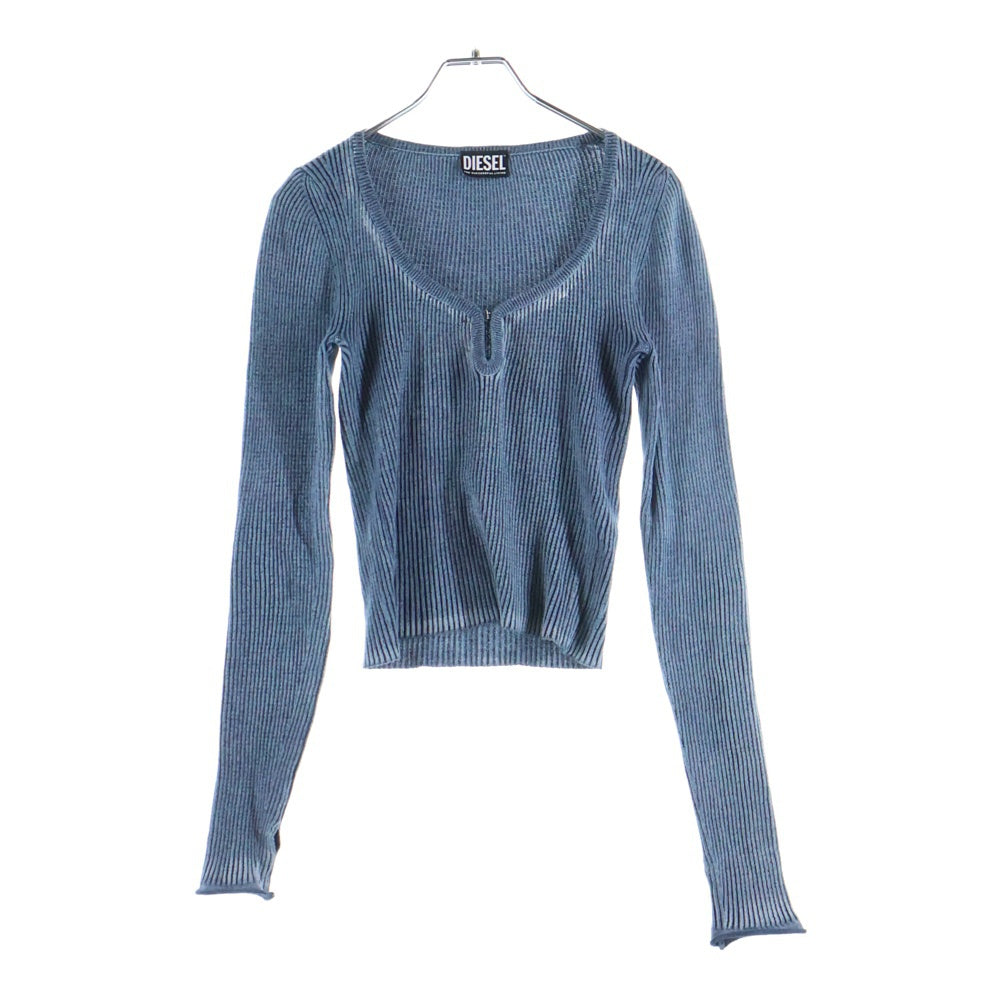 DIESEL(ディーゼル) 24SS Vネックプルオーバー 長袖リブニットトップス ブルー レディース A09441