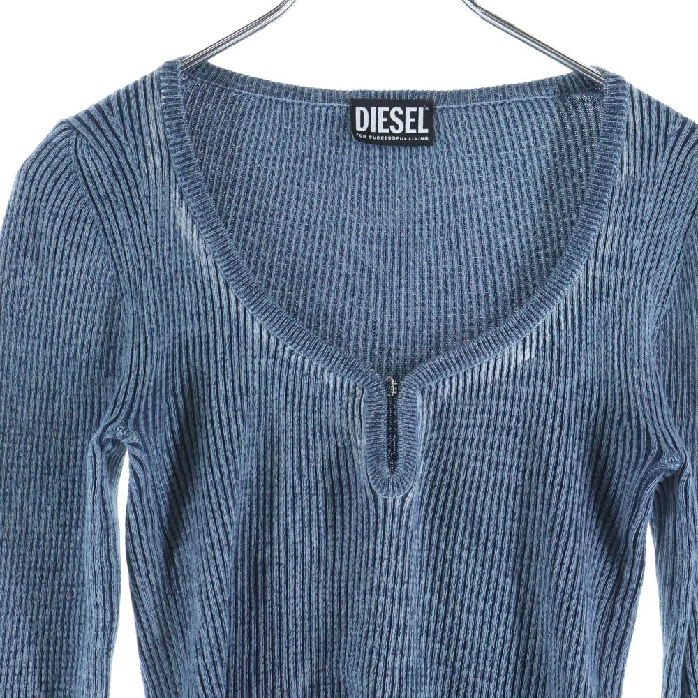 DIESEL(ディーゼル) 24SS Vネックプルオーバー 長袖リブニットトップス ブルー レディース A09441