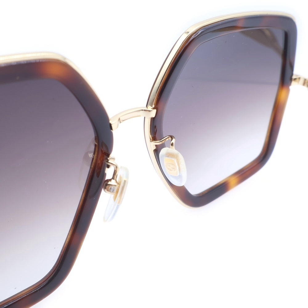 GUCCI(グッチ) インターロッキングロゴ ヘキサゴンフレーム カラーレンズサングラス 眼鏡 アイウェア ゴールド/ブラウン GG0106S レディース