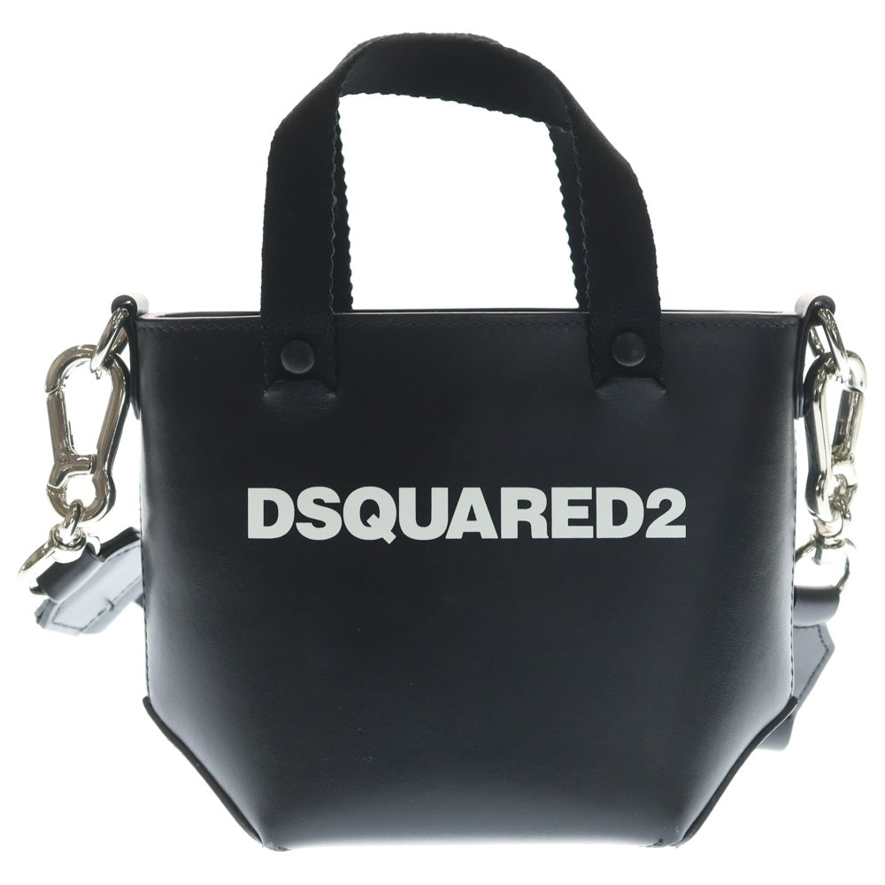 DSQUARED2(ディースクエアード) 20AW ロゴプリント 2WAY レザーマイクロショルダーバッグ トートバッグ ハンドバッグ ブラック S83SP0030