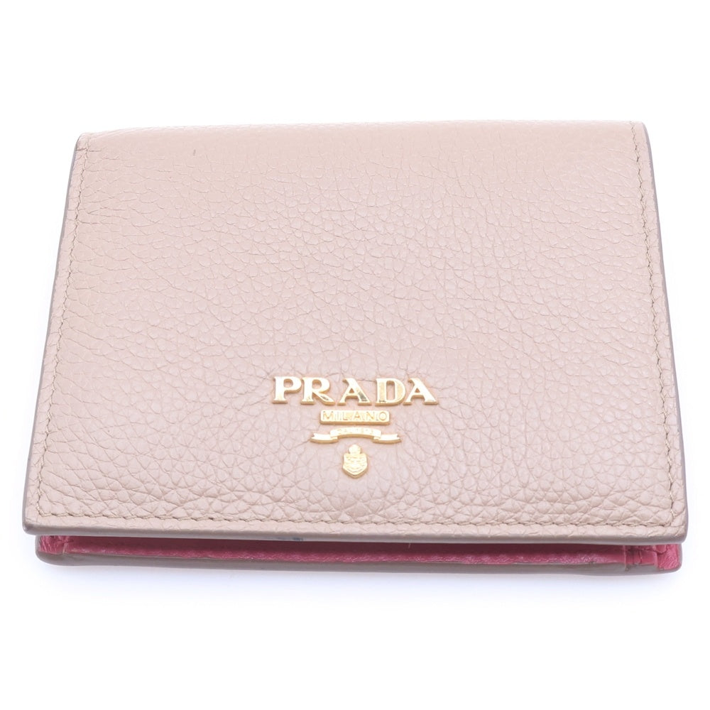 PRADA(プラダ) DAINO COLOUR ダイノカラー レザーツーフォールドウォレット 二つ折り財布 ベージュ/ピンク 1MV204 レディース