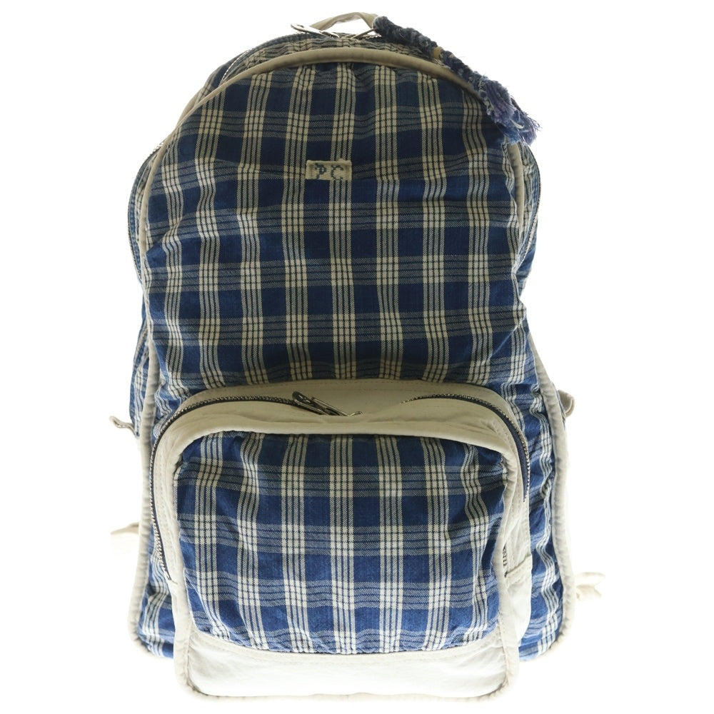 Porter Classic(ポータークラシック) チェック柄 ロゴパッチ リュックサック バックパック ブルー レディース