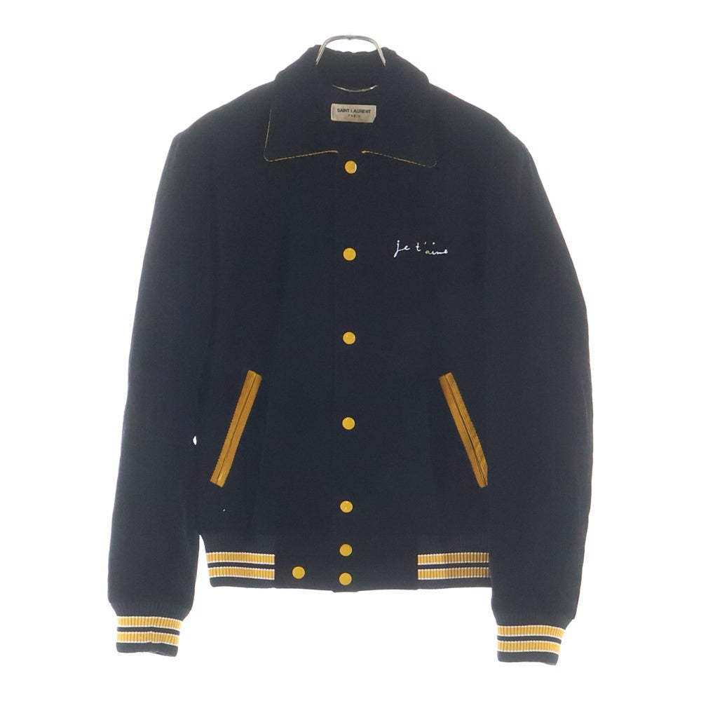 SAINT LAURENT PARIS(サンローランパリ) 17AW フロント刺繍 コーデュロイ スタジアムジャンパー バーシティジャケット スタジャン ブラック 485686 Y006R